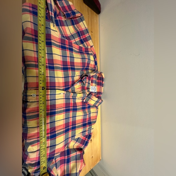 BROOKS BROTHERS, short sleeve button up shirt in red/blue plaid; men’s XL - Picture 9 of 10